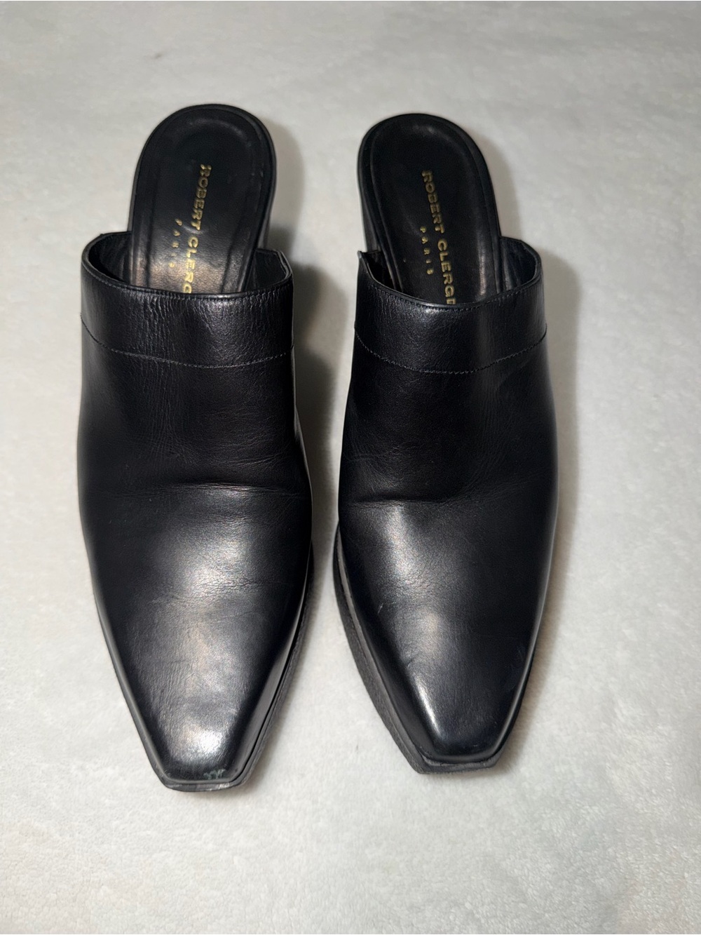 Robert Clergerie Black Leather Square Toe Platform Mule Clogs Size 9.5
